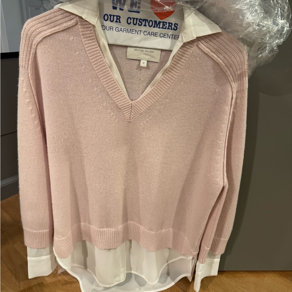 Brochu Walker Pink V-Neck Layered Sweater